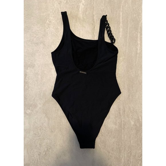Stella McCartney One Piece Swimsuit Small Black Falabella Chain Detail Italy NEW - Picture 15 of 16